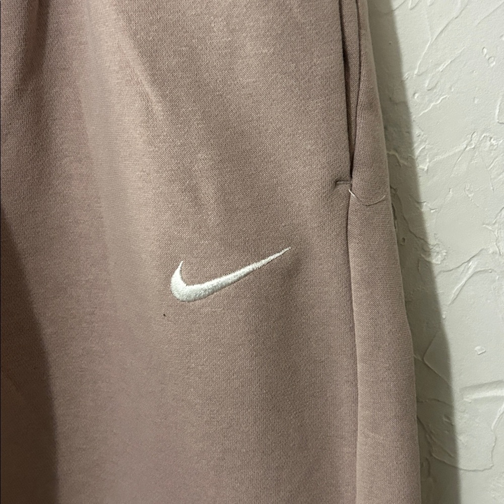 Nike Taupe Wide-Leg Drawstring Sweatpants with White Swoosh - Picture 3 of 5